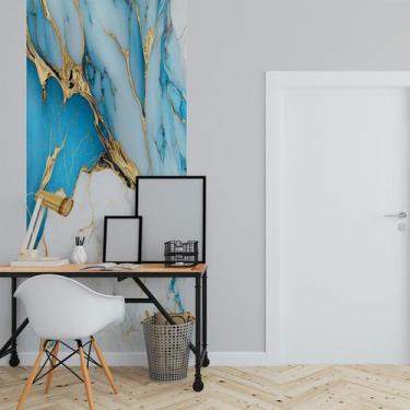 Imagem de Papel de Parede Painel 3D Mármore Branco Dourado Azul 1M Revestimento 