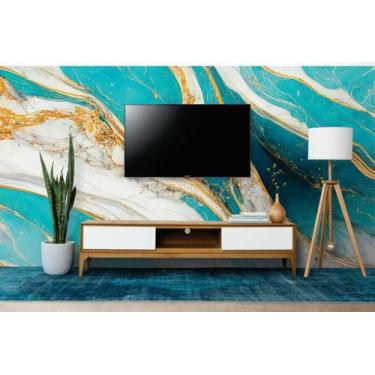 Imagem de Papel de Parede Painel 3D Mármore Branco Azul e Amarelo 3,5M Auto Cola