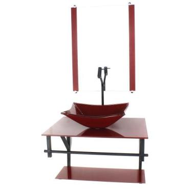 Imagem de Gabinete Vidro Banheiro 60Cm Ap Cuba Retangular Vermelho - Cubas E Gab
