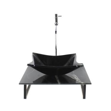 Imagem de Kit Cuba Vidro Quadrada 10Mm Tampo Vidro 40Cm X 40Cm Mármore - Cubas E