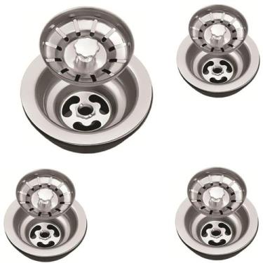 Imagem de Kit 4 Valvulas Americanas Inox 3 1/2 + Cestinha Pia Cozinha - GHELPLUS