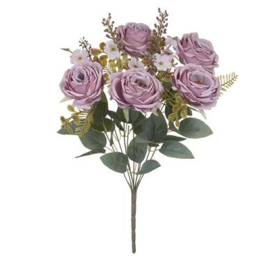 Imagem de BUQUE DE FLORES ROSA CABBAGE X9 ROSA ANTIGO OUTONO 47cm - Flor Arte