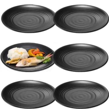 Imagem de 6 Pratos Oriental Preto 22cm em Melamina Restaurante Japones - Riodeou