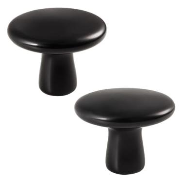 Imagem de Rockcloud Pacote com 2 puxadores de gaveta de pedra de cristal de cogumelo com raspador, puxador de armário de pedra polida para cômoda, cozinha, decoração de casa, obsidiana preta