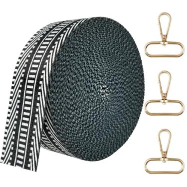 Imagem de ZHFMLY Correia de nylon impressa 1,5 cm 6 metros de espessura cinto de segurança tecido alça de bagagem envoltório tiras de fita jacquard mochila suprimentos decorativos para roupas (riscas, 6 jardas)