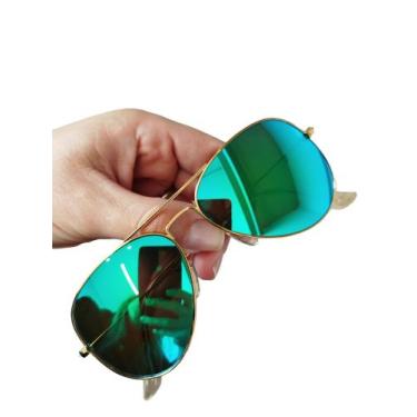 Imagem de Óculos De Sol Aviador Verde Espelhado Lente De Cristal Proteção UV400 