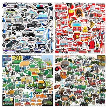 Imagem de 200 adesivos de caminhão de bombeiros, carro de polícia, trator agrícola e caminhão de lixo, adesivos de vinil de veículos para crianças, adesivos de caminhão de transporte à prova d'água para garrafa