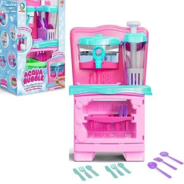 Imagem de Brinquedo Super Lava Louça Infantil Acqua Bubble Pia Rosa com Acessori