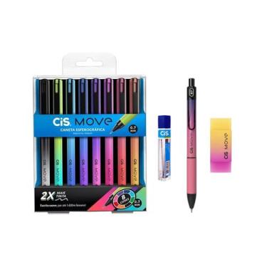 Imagem de Kit Lapiseira e Caneta Move 0.7mm Rosa/Roxo Borracha Grafite - CIS