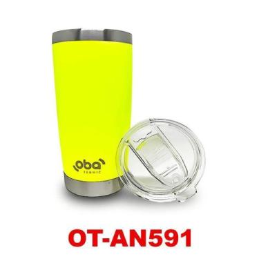 Imagem de Copo Térmico com Tampa e Abridor 591ml Amarelo Neon - oba termic