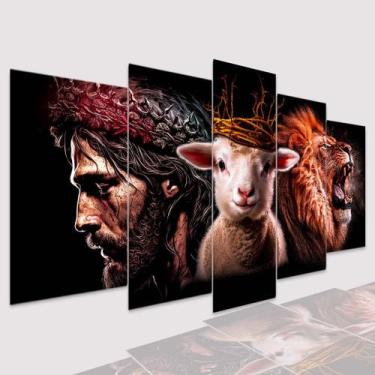 Imagem de Quadros Decorativo Mosaico Leão ,Cristo Cordeiro   Coroa - Dropx4