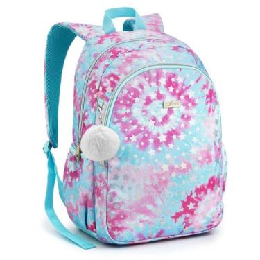 Imagem de Mochila Escolar Juvenil Feminina Tie Die Chaveiro Pompom Seanite, Azul