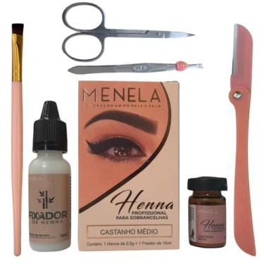 Imagem de Henna Menela Com Kit De Acessórios  Sobrancelha Pinça Tesoura Navalha 