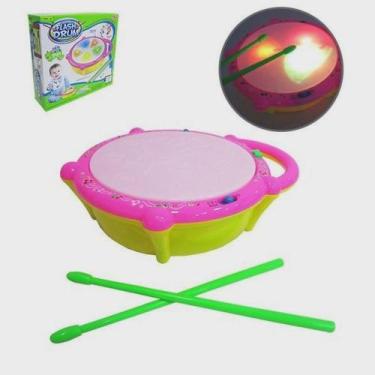 Imagem de Brinquedo Tamborzinho Musical Infantil Flash Drum Com Baqueta Som E Lu