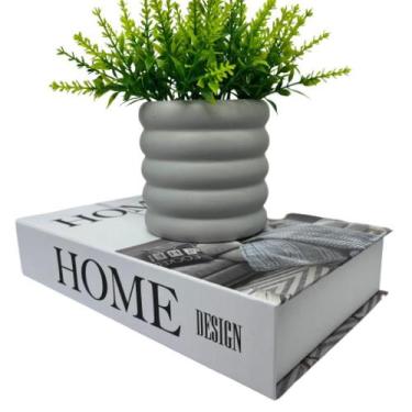 Imagem de Conjunto decoração livro Home + vaso cinza trabalhado, Único, Papelão 