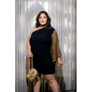 Imagem de Vestido Feminino Plus Size Coleção Premium com Manga em paetê - Snazzy