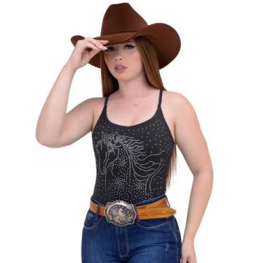 Imagem de Body Country De Alcinha Com Brilho Cavalo Em Strass Rodeio, Preto, Úni