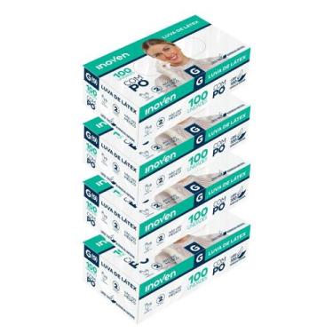 Imagem de Luvas descartáveis Látex com Pó Inoven 400 unidades Kit 4 caixas Limpe