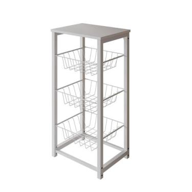 Imagem de Fruteira de Chão Cozinha Desmontada Aço Branco Cesto Branco Tampo Bran