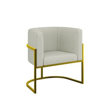 Imagem de Cadeira Poltrona Lua Bouclê Base De Metal Dourada Reforçada Bege