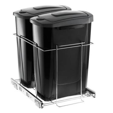 Imagem de Lixeira Dupla Deslizante 30 Litros de Embutir Preta Schmitt, Cromado
