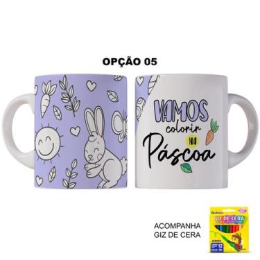 Imagem de Kit Páscoa Coelhinho Caneca Plástico e Giz De Cera Colorir - LARANJA E