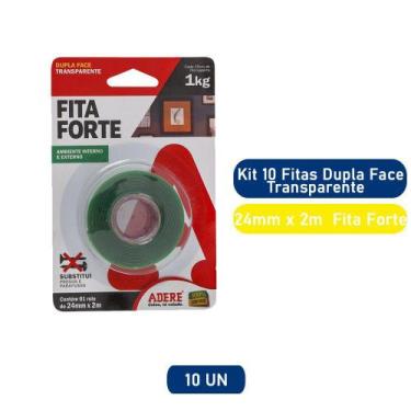Imagem de Kit 10 Fitas Dupla Face 24mm x 2m Transparente Fita Forte Adere