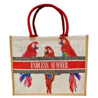 Imagem de Bolsa De Praia Vermelha Estampada Araras Aves Passaros Piscina Viajar 