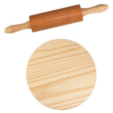 Imagem de Kit Rolo para massa móvel 18x6 Cm Tábua para pizza 35 Cm - Edal