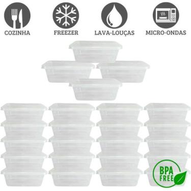 Imagem de 24 Pote 500ml Retangular Almoço Trabalho Refeições Marmita Fitness Reu