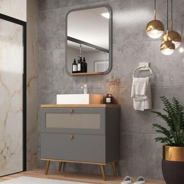 Imagem de Gabinete de Banheiro 80cm com Cuba e Espelho Ref 800 Cewal - Cinza Sag