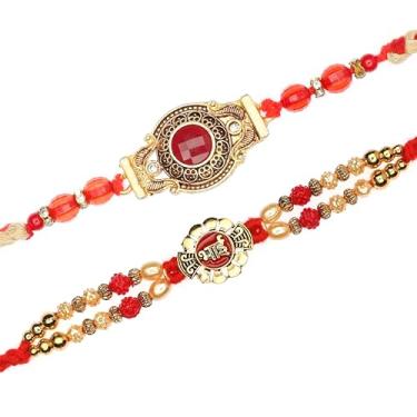 Imagem de Conjunto de 2 fios Rakhi para irmão Rakhi para Bhai Bhabhi Bhaiya e Bhatiji veera Rakhi Diwali Bhaidooj Rakhi Rakhi Conjunto Pulseira Dora Kalwa com pacote de presente para irmão irmã festival