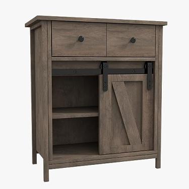 Imagem de Senfot Armário buffet de aparador, organizador de armário de piso com 2 gavetas e porta de celeiro deslizante para sala de estar, banheiro, corredor