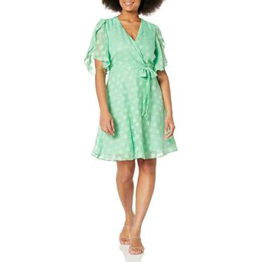 Imagem de London Times Vestido feminino plissado plissado sobrepeliz manga drapeada flare convidada da ocasião, Verde absinto, 48