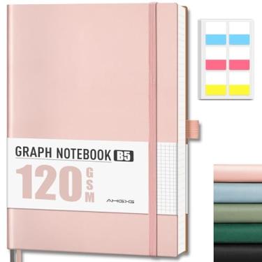 Imagem de AHGXG Caderno de papel milimetrado – Caderno quadriculado, papel milimetrado grosso 120 GSM, caderno B5 grande, 96 páginas, capa macia de couro, para gráficos, escrita, matemática, engenharia, 19 x 25