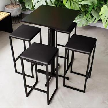 Imagem de Conjunto Mesa Alta Bar Bistrô Quadrada Preta 4 Bancos Estofado Industrial Black (Preto)