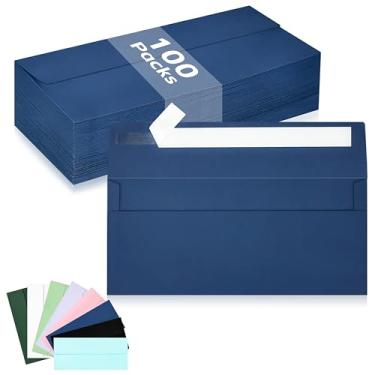 Imagem de Pacote com 100 envelopes de negócios nº 10, envelopes padrão azul-marinho autovedante, envelopes tamanho carta para cheques, faturas, declarações, aniversário, formatura, casamento, 10 x 23 cm