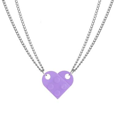 Imagem de Colar de tijolos em forma de coração para casais, amigos, melhores amigos, pingente de coração, 2 peças, pingentes de tijolo compatíveis com elementos de Lego para mulheres e homens, joias de memorial, Latão, Metal