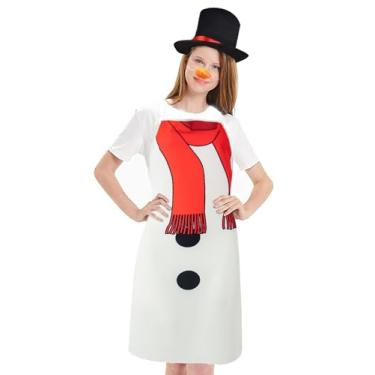 Imagem de DANBAIEGG Avental de Natal, chapéu de festa de Natal, fantasia de elfo, boneco de neve, fantasia de Natal, conjunto de fantasia de dramatização sênior (branco)