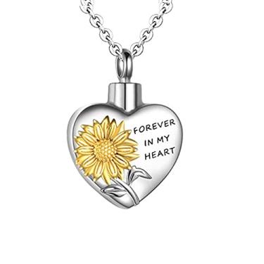 Imagem de Colares de urna de girassol para Ashes Forever in My Heart joia de cremação de aço inoxidável para cinzas colar memorial lembrança para mulheres e homens, Aço inoxidável, aço inoxidável