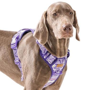 Imagem de Peitoral para cães extragrande ajustável, sem puxar, fácil de caminhar, com estampa tribal respirável, material Oxford, 2 clipes de coleira e 3 fivelas, pastor alemão, rottweiler, tamanho GG