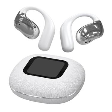 Imagem de Fones de Ouvido Abertos, Clipe de Ouvido Aberto Bluetooth Sem Fio Em Fones de Ouvido Com Estojo de Carregamento Com Display Digital, Fones de Ouvido Com Redução de Ruído (Branco)