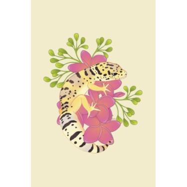 Imagem de Normal Leopard Gecko and Frangipani Flowers Dot Grid Notebook - 6" x 9" - 120 Pages / 60 Sheets - Perfect For Taking Notes, Journaling, Sketching, Doodling