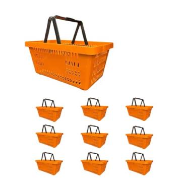 Imagem de Kit 10 Cesta Cestinha Plastica Reforçada Supermercado Mercado 15 Litros (Laranja)
