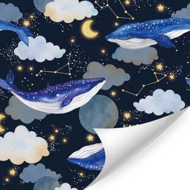 Imagem de IARTTOP Papel de parede de constelação de baleias azul decalque de parede com nuvem noite estrelada estrela constelações papel de parede estrela com baleia papéis de parede para quarto de crianças