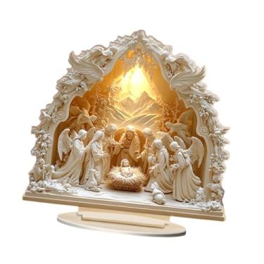 Imagem de IEUDNS Natal presépio estatueta mesa sinal desktop figura 2d plana acrílico estátua sagrada família para festa, natal, lareira, prateleira