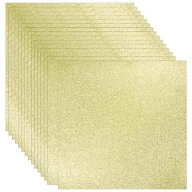 Imagem de Papel cartolina dourada com glitter, 15 folhas 300 g/m2 / 110 Ib papel cartão colorido quadrado para artesanato, projetos faça você mesmo, fabricação de cartões, aniversário, decoração de casamento