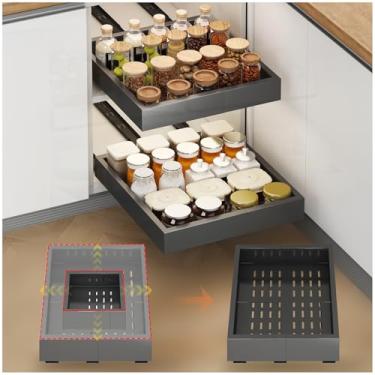 Imagem de Organizador de armário com 2 peças, largura (28 cm a 40 cm) e profundidade de 43 cm - 61 cm), expansível com 3 trilhos, gavetas para armário, prateleiras deslizantes ajustáveis para cozinha e