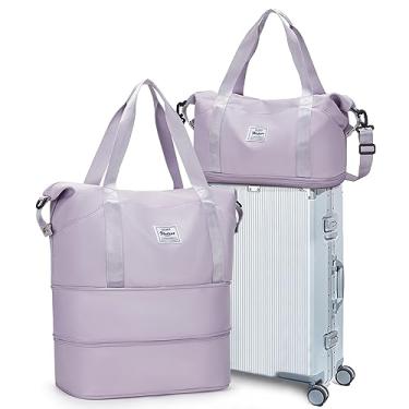 Imagem de Bolsa esportiva de viagem, bolsa esportiva de academia, bolsa de ombro para noite de fim de semana para mulheres, B91-roxo (expansão de 2 camadas), Large, GG - Grande