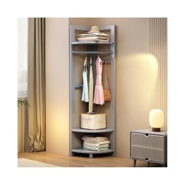 Imagem de LICONG-2019 Cabide de chão de madeira maciça canto cabideiro piso quarto cabideiro multifuncional armazenamento cabideiro, chão (cinza)